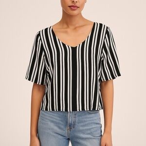 Anthropologie | Front Clothing | S | Black & White Striped V-Neck Blouse